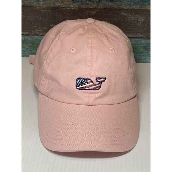 Vineyard Vines Hat Adult USA Flag Whale Logo Strap Back Baseball Cap OSFA Pink - Picture 1 of 8